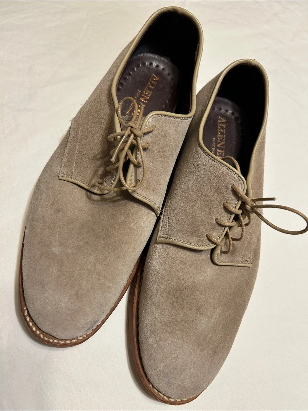 Allen Edmonds Taupe Suede Derby Shoes